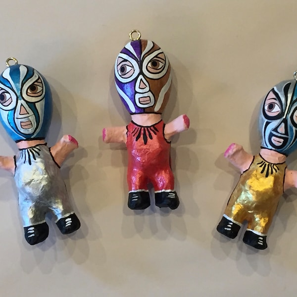 Super cute LUCHA ORNAMENT, Paper Mache, Mexican Ornament, Paper Mache Ornament,