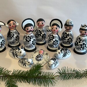 Paper Mache NATIVITY, Black and White, Thirteen Pieces, Mexico Nativity Set, Mexican Creche, Christmas in Mexico