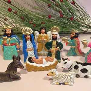 Zestaw szopek bożonarodzeniowych z cyny, 10 elementów, realistyczne kolory, meksykańska szopka, Pesebre, meksykańska szopka, miniaturowa szopka, meksykańska miniaturowa szopka z cyny