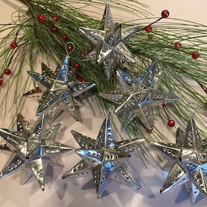 MORAVIAN STAR, Set of 6, Tin Silver (Natural) Finish, ESTRELLAS, Moravian Star Ornament, Mexican Tin Ornament