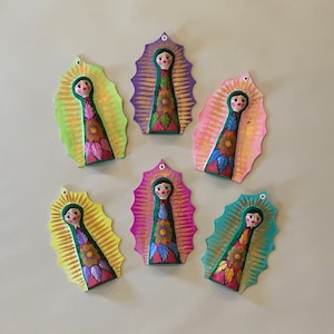 Paper Mache GUADALUPE ORNAMENTS, Cone Shaped, Mexican Christmas Ornament, Adorno Navidad