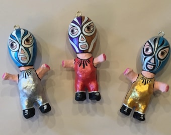 Super cute LUCHA ORNAMENT, Paper Mache, Mexican Ornament, Paper Mache Ornament,