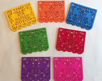 SEVEN Colorful Pair of DOVES Felt Coasters, Mexican Coasters, Papel Picado Coasters