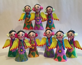 ANGEL ORNAMENT Girl, Bell Shaped, Hand Painted Paper Mache, Mexican Ornament, Mexican Angel, Christmas Ornament