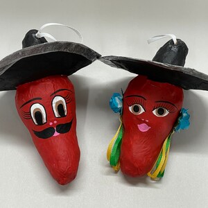 CHILI PEPER-ornamenten, set van TWEE, rood, papier-maché, Mexicaans kerstornament, Mexicaanse volkskunst, Cinco de Mayo Fiesta
