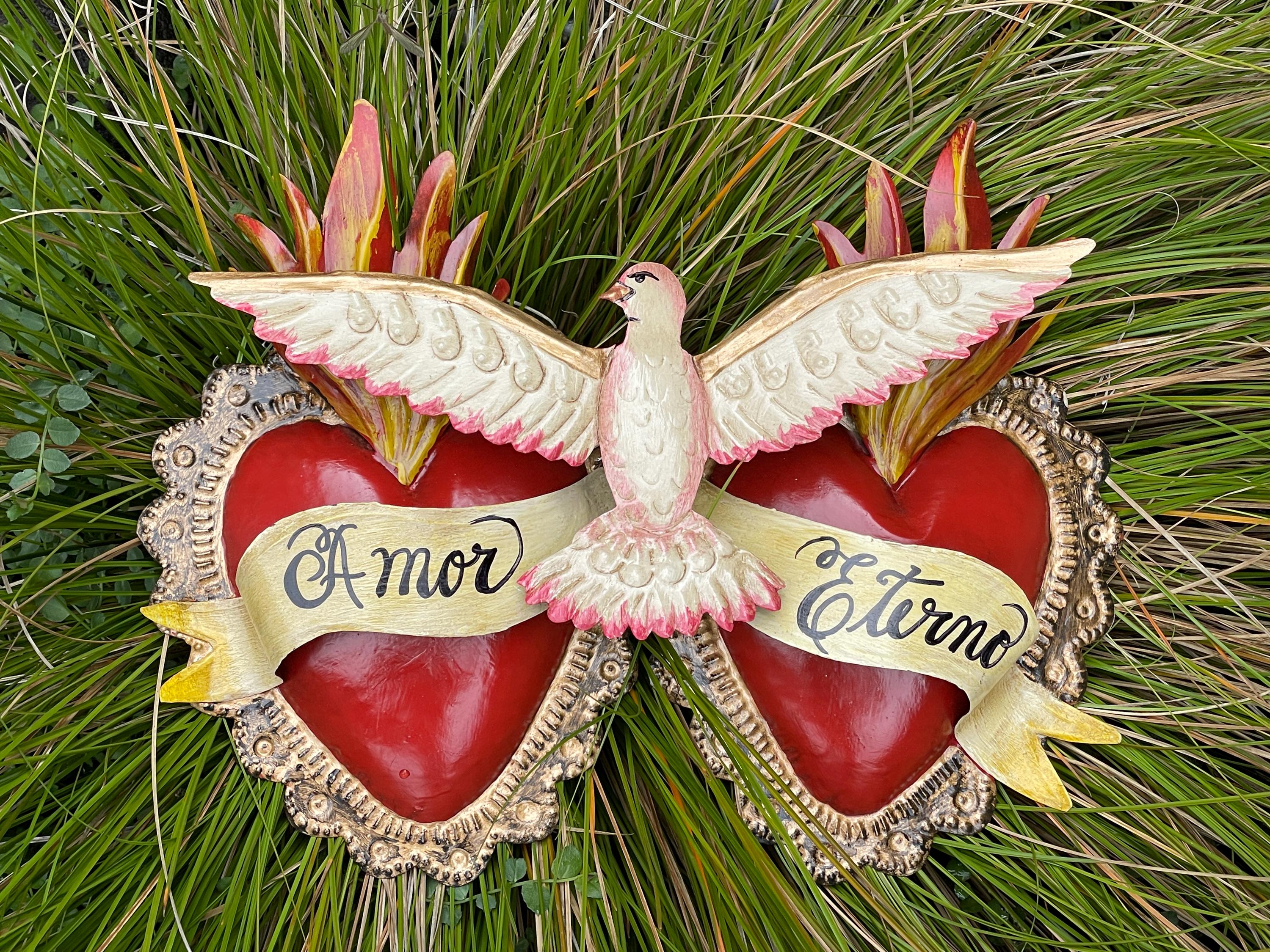 Amor Eterno Sacred Heart Garland, Mexican Tin Door Hanger, Tin