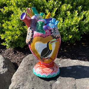 Mexican Heart Ornament, Anatomical Heart, Clay Heart Decor, Mexico Clay Heart