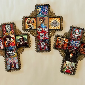Dia dos Mortos TIN Tile CROSS, Pequeno, Cruz Mexicana, Dia de los Muertos, Cruz Mexicana Calavera