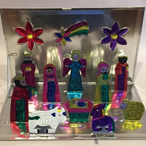 TIN NATIVITY Set, Folds FLAT! Traditional Mexican Nativity, Mexican Creche, Tin Pesebre