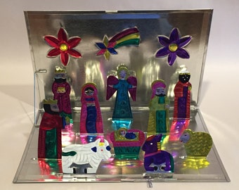 Ensemble TIN NATIVITY, se plie à plat ! Nativité Mexicaine Traditionnelle, Crèche Mexicaine, Tin Pesebre