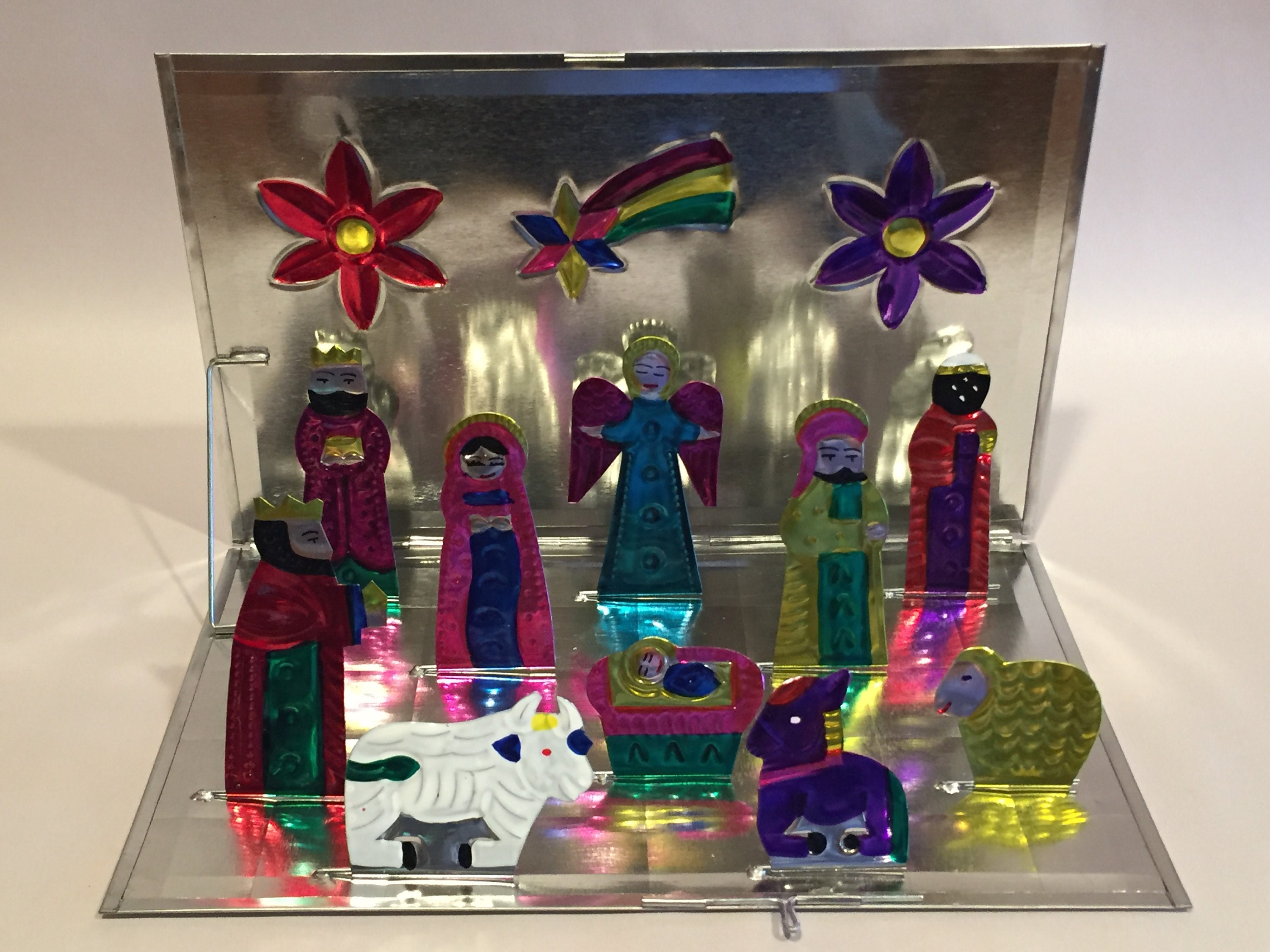 TIN NATIVITY Set, Folds FLAT! Traditional Mexican Nativity, Mexican Creche, Tin Pesebre