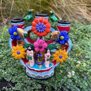 TREE of LIFE Candelabra, Clay, Mexican Tree of Life, Mexican Pottery, Arbol de la Vida, Mexican Clay Sculpture,