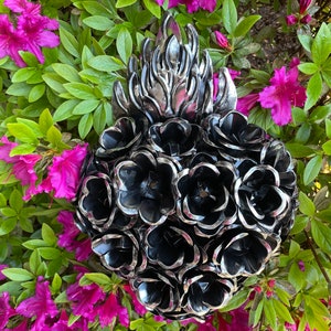 Tin SACRED HEART with ROSES, Natural, Sacred Heart Wall Decor, Mexican Sacred Heart, Heart Ornament, Mexican Tin Heart