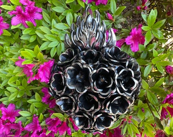 Dose SACRED HEART mit ROSEN, natürlich, Sacred Heart Wanddekor, Mexikanische Sacred Heart, Herz Ornament, Mexikanisches Zinnherz