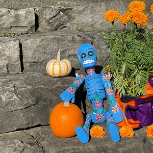 X-Large Paper Mache Mexican Calavera, Blue, Day of the Dead Skeleton, Dia de los Muertos Ornament, Paper Mache Skull