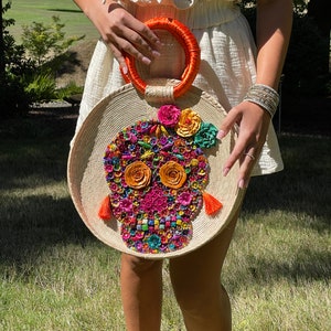 Bolso de mano tejido colorido de Catrina, bolso de mano mexicano, cartera mexicana, bolso de mano del Día de los Muertos, accesorios del Día de los Muertos