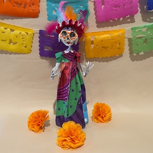 Catrina, Day of the Dead, CATRINA with FEATHERS, Paper Mache, Dia de los Muertos Doll, Day of the Dead Doll, Mexican Barbie