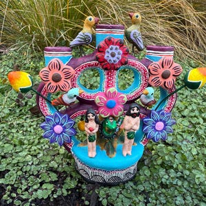 TREE of LIFE Candelabra, Clay, Mexican Tree of Life, Mexican Pottery, Arbol de la Vida, Mexican Clay Sculpture,