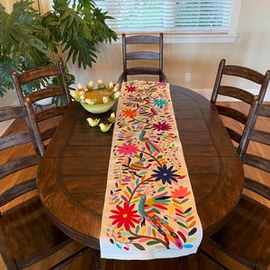 OTOMI TABLE Runner, WIDE, Hand Embroidered Runner, Tenango Runner, Mexican Wall Art, Mexican Wall Hanging, Mexican Table Runner