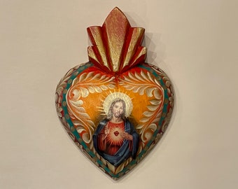 SACRED HEART with JESUS, Jesus in Sacred Heart, Sacred Heart of Jesus, Mexico Religious Decor