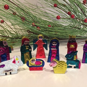 Miniaturowy zestaw szopek bożonarodzeniowych, 10 elementów, tradycyjna meksykańska szopka, szopka z puszki, meksykański Pesebre