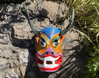 オクミチョの木製マスク、小さめ、メキシコの民芸品、オクミチョの民芸