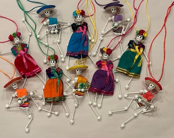 CALAVERA and FRIDA ORNAMENTS, Set of Two, Mexican Skeleton Ornaments, Day of the Dead, Dia de los Muertos, Sugar Skull Ornament