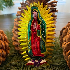 Guadalupe Ornament, Tin Virgin Ornament, Virgen de Guadalupe, Mexican Tin Guadalupe Ornament