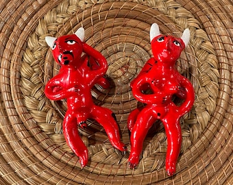 6” Wenceslao Santiago Oaxaca Wood Carving Devil With a Snake