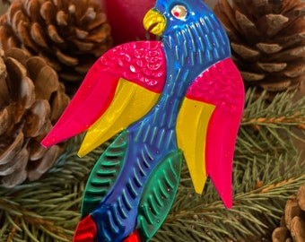 Bird Ornament, Tin Parrot Ornament, Mexican Tin Parrot Ornament, Ornamento Perico, Ornamento Mexicano