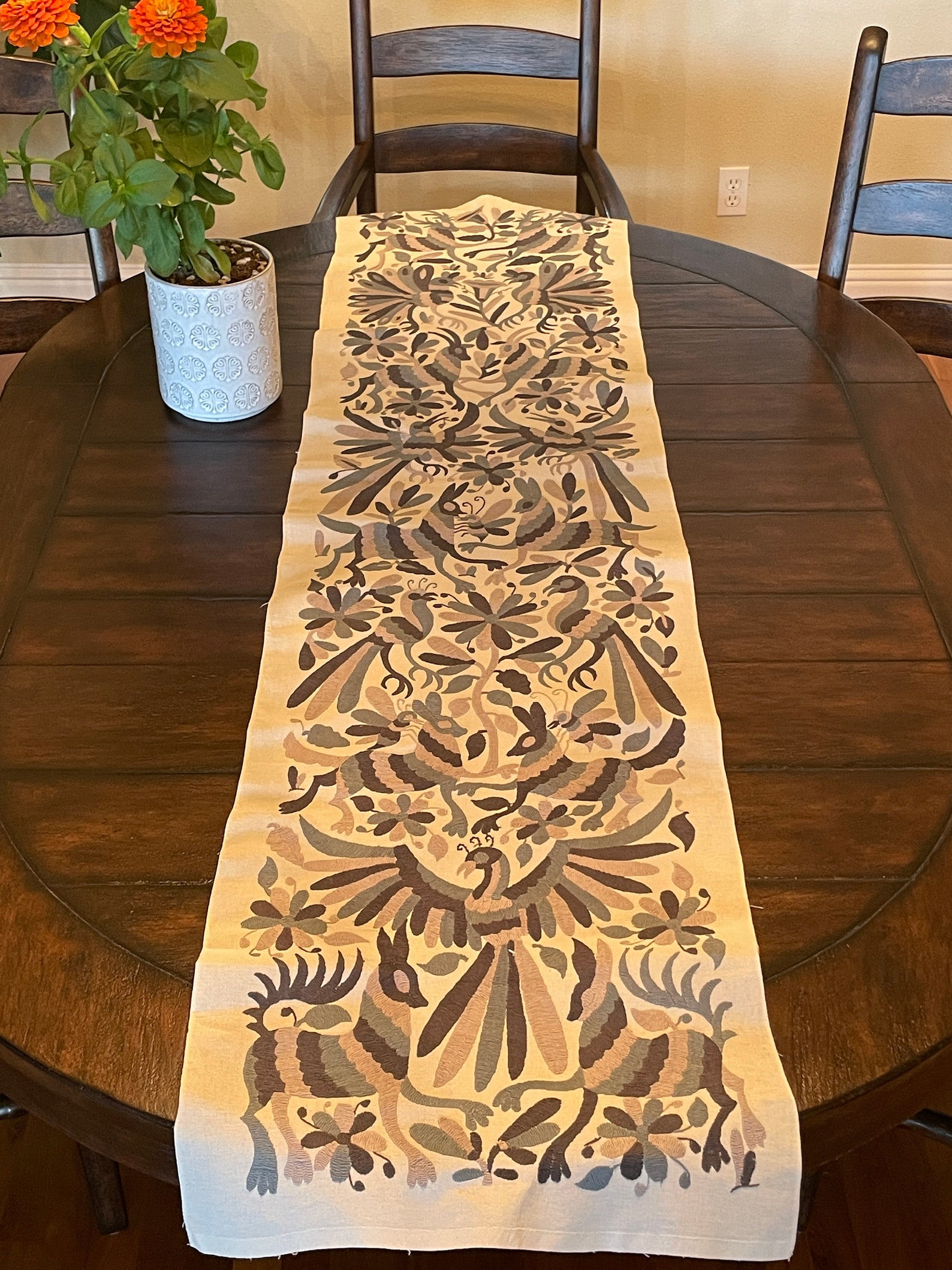 OTOMI TABLE Runner, WIDE, Gray Tones, Hand Embroidered Runner, Tenango ...