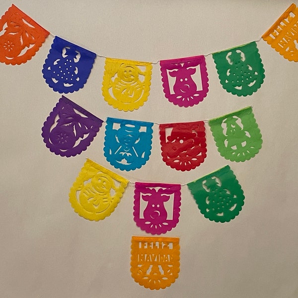 CHRISTMAS Papel Picado, MINI Papel Picado, Christmas Banner, Papel Picado Small, Mini Mexican Flag Banner, Fiesta Banner Navidad