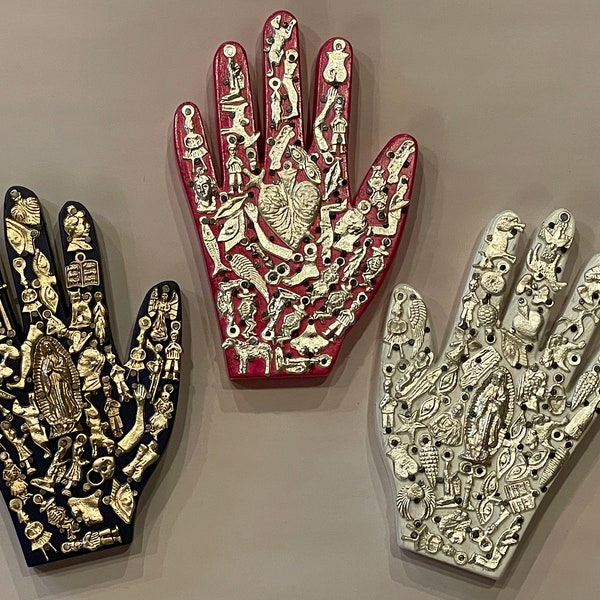 HEALING HAND with MILAGROS, Hamsa Hand, Ex-Voto Hand, Hand with Charms, Mano Milagrosa