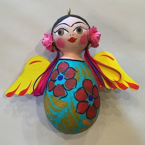 FRIDA ANGEL ORNAMENT, Paper Mache, Mexican Christmas Ornament, Adorno Navidad, Mexico Ornament