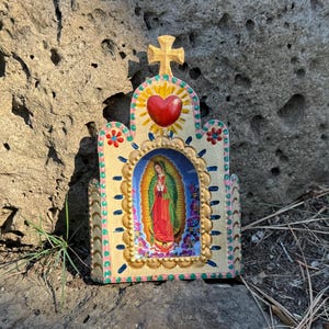 Tin Guadalupe Nicho, Beige, Mexican Tin Nicho, Guadalupe Decor,
