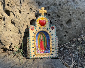 Tin Guadalupe Nicho, Beige, Mexican Tin Nicho, Guadalupe Decor,