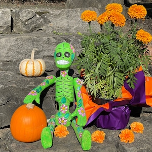 X-Large Paper Mache Mexican Calavera, Lime Green, Day of the Dead Skeleton, Dia de los Muertos Ornament, Paper Mache Skull