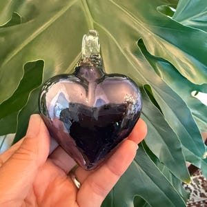 Mirrored Purple Blown Glass Heart Ornament: Handmade Mexican Decor