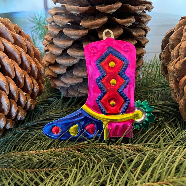 Cowboy Ornament, Tin Boot Ornament, La Bota, Mexican Tin Boot Ornament, Cowboy Ornament
