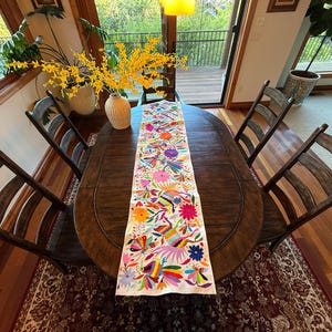 OTOMI HORIZONTAL Table Runner, WIDE, Hand Embroidered Runner, Tenango Runner, Mexican Wall Art, Mexican Wall Hanging, Mexican Table Runner