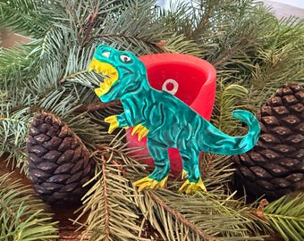 手作りのメキシコ製ブリキ恐竜オーナメント：気まぐれなクリスマスツリーの飾り