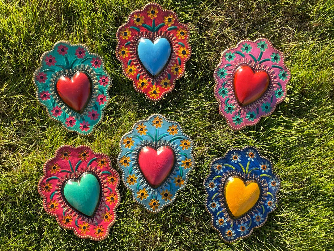 Tin HEART Ornament, LARGE, Punched Tin Heart, Mexican Tin Heart