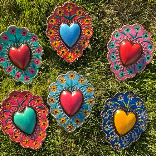 Tin HEART Ornament, LARGE, Punched Tin Heart, Mexican Tin Heart