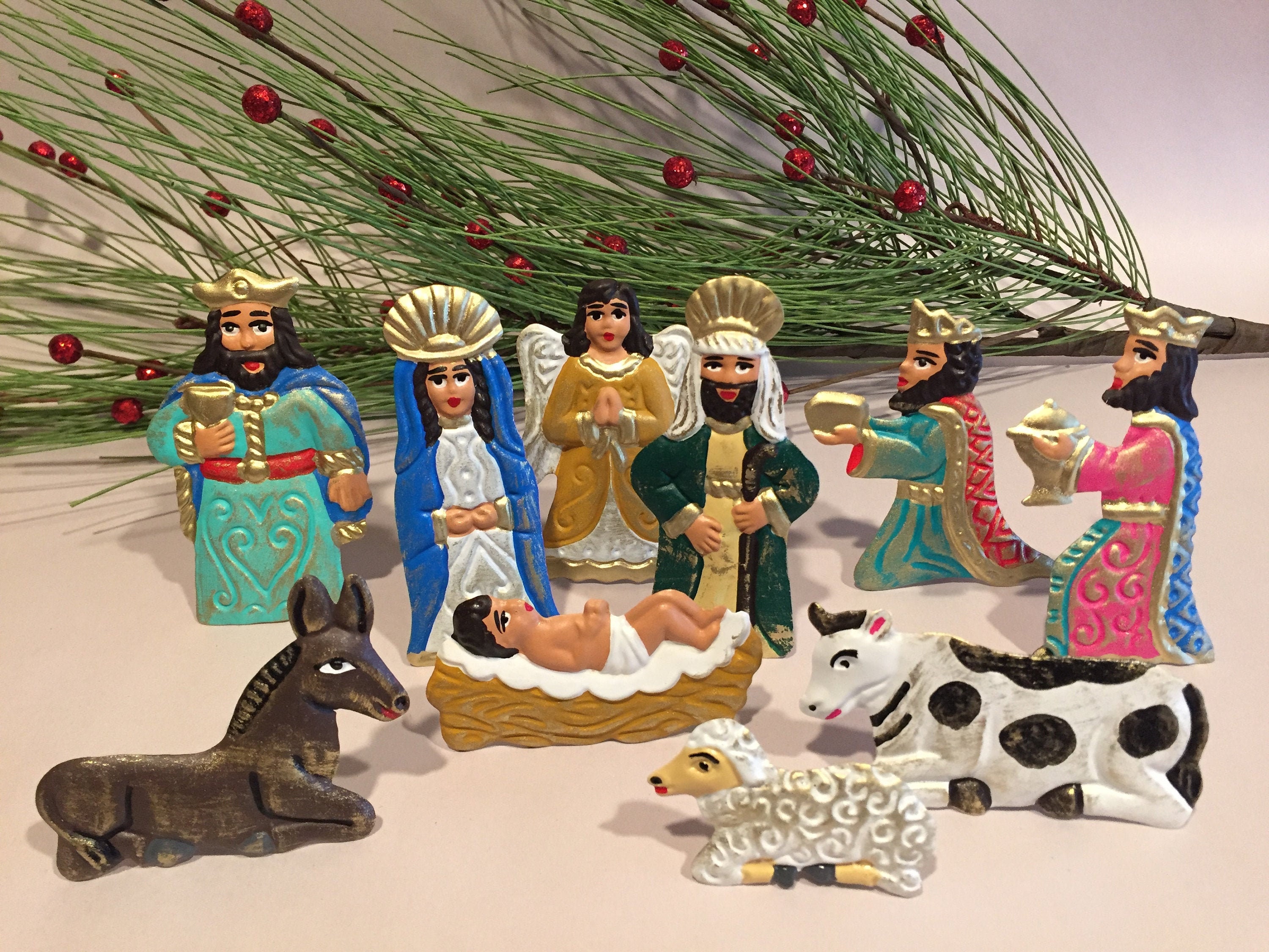 Tin NATIVITY Set 10 Pieces Realistic Colors Mexican Etsy Ireland