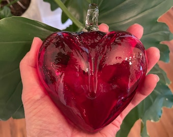 手吹きガラスハート - 10インチ - レッド - Etsy 日本