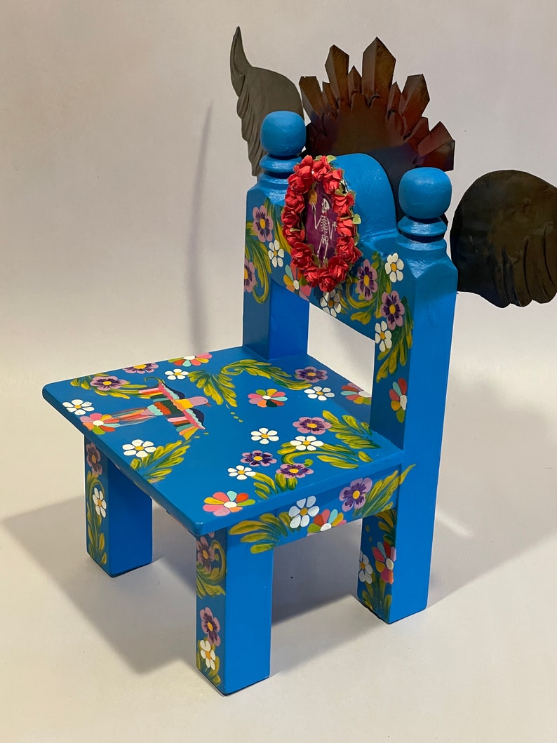 Hand Painted CHAIR With Day of the Dead Image and Sacred Wings, Dia De ...