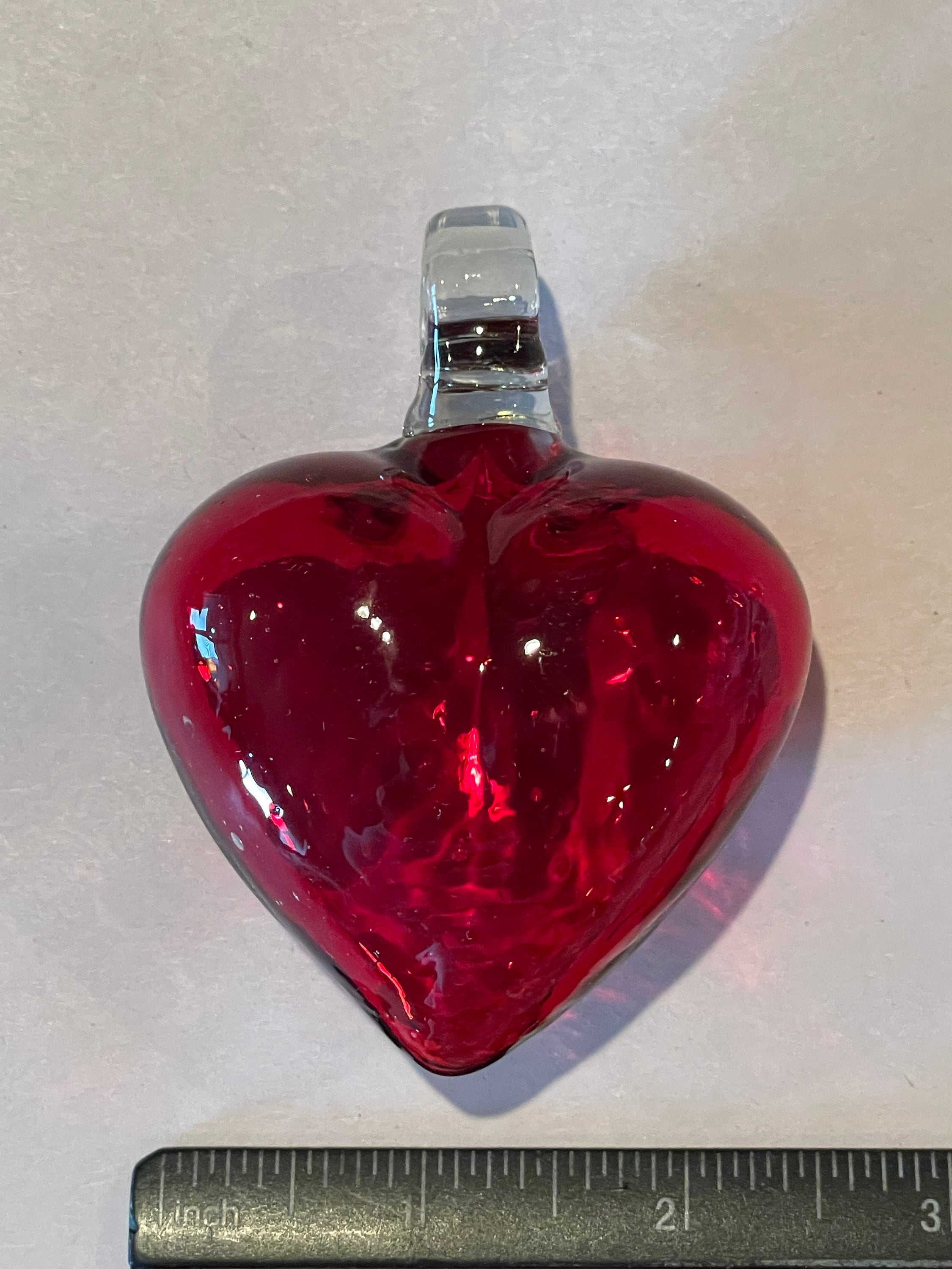 RED Blown GLASS HEART, Small, Red Blown Glass Heart Ornament, Red Glass ...