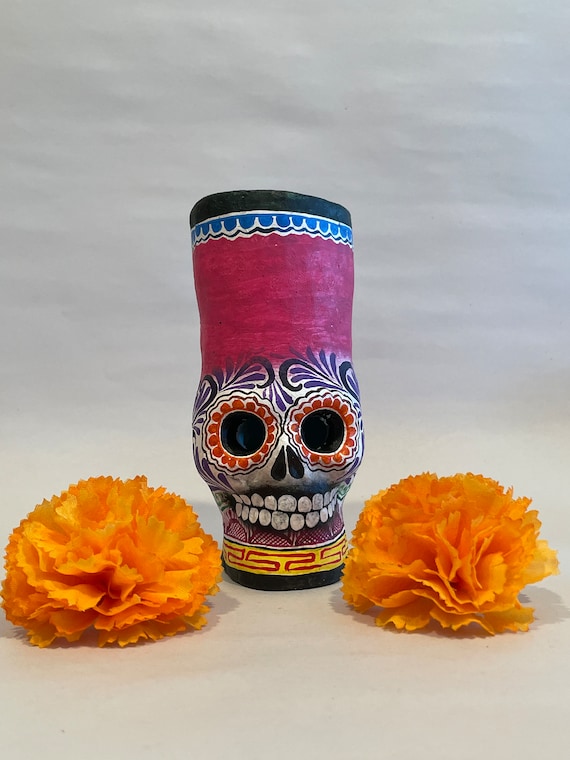 Dia De Los Muertos Kerzenhalter - Handbemalter Zuckerschädel Für Altar & Deko