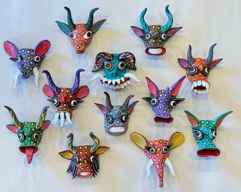 Petits masques « Diable » du Michoacan, Art populaire mexicain, Art populaire ocumicho, Masque mexicain en argile, Art traditionnel mexicain