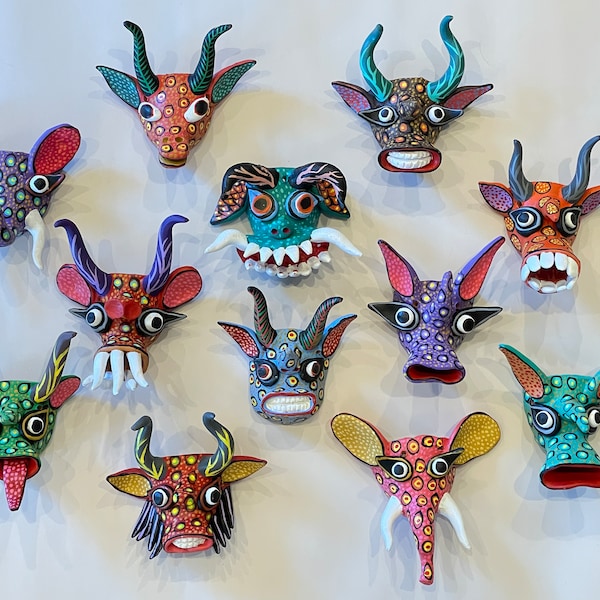 Small "Devil" Masks from Michoacan, Mexican Folk Art, Ocumicho Folk Art, Mexican Clay Mask, Mexican Traditional Art